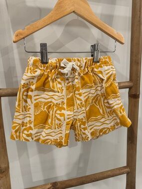 Cinnamon Baby Mustard Yellow Printed Linen Shorts